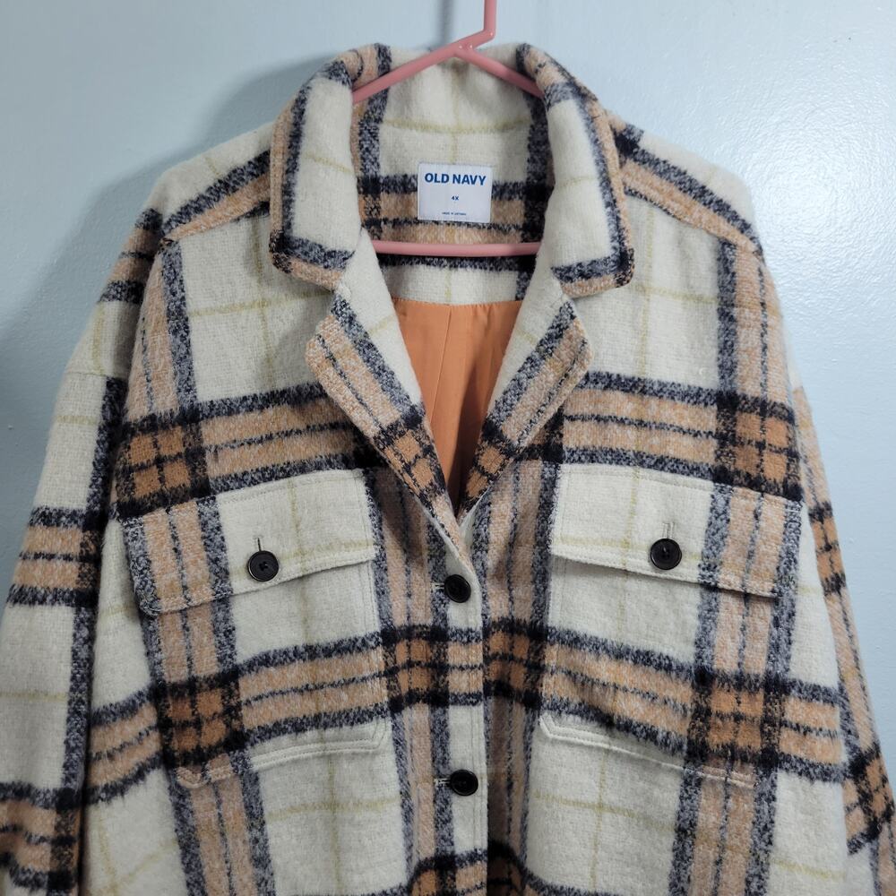 Old Navy Plaid & Tan Flannel Coat Size 4X 51926-1Clo4 - Picture 3 of 8